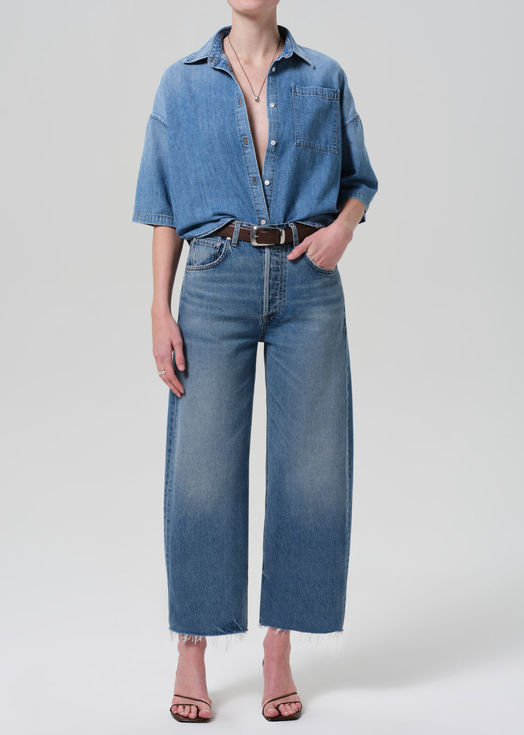 FRANCES CROPPED CAPE BUTTON UP IN SKYLAND