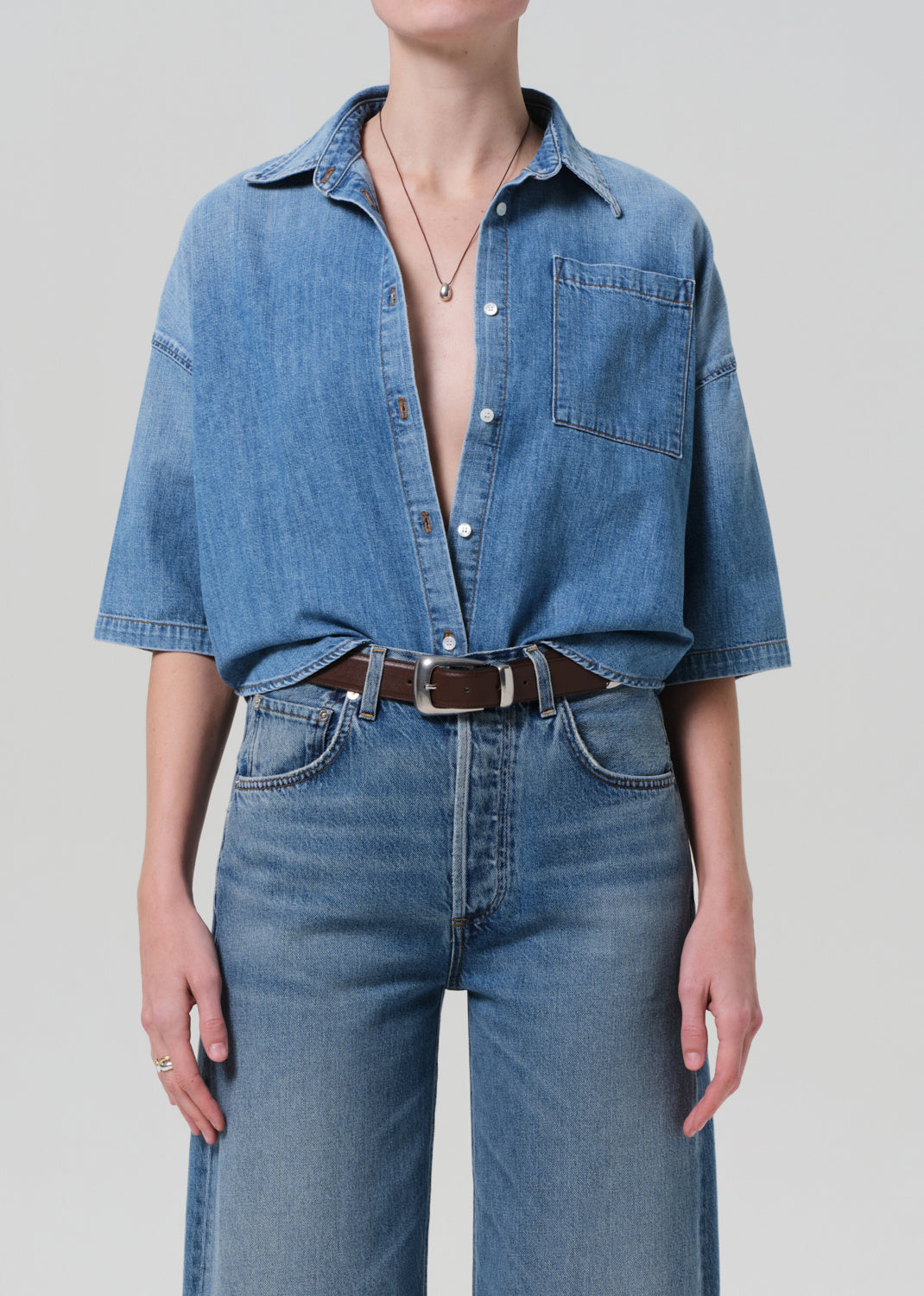 FRANCES CROPPED CAPE BUTTON UP IN SKYLAND
