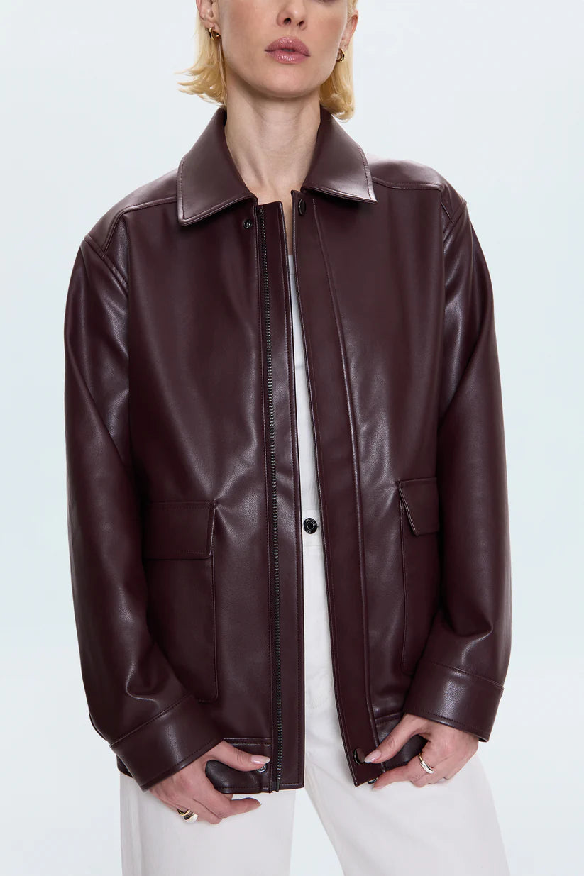 VALERIE FAUX LEATHER BOMBER JACKET