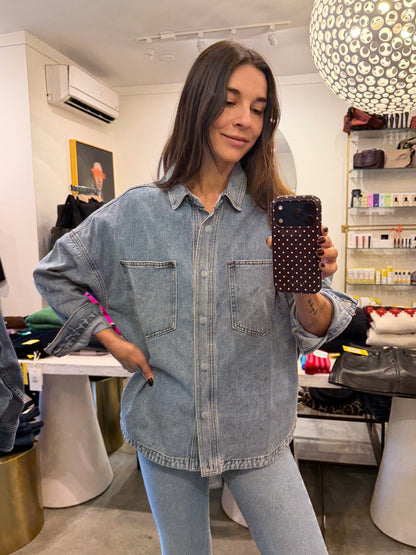 WASHED SNAP BUTTON DENIM SHACKET