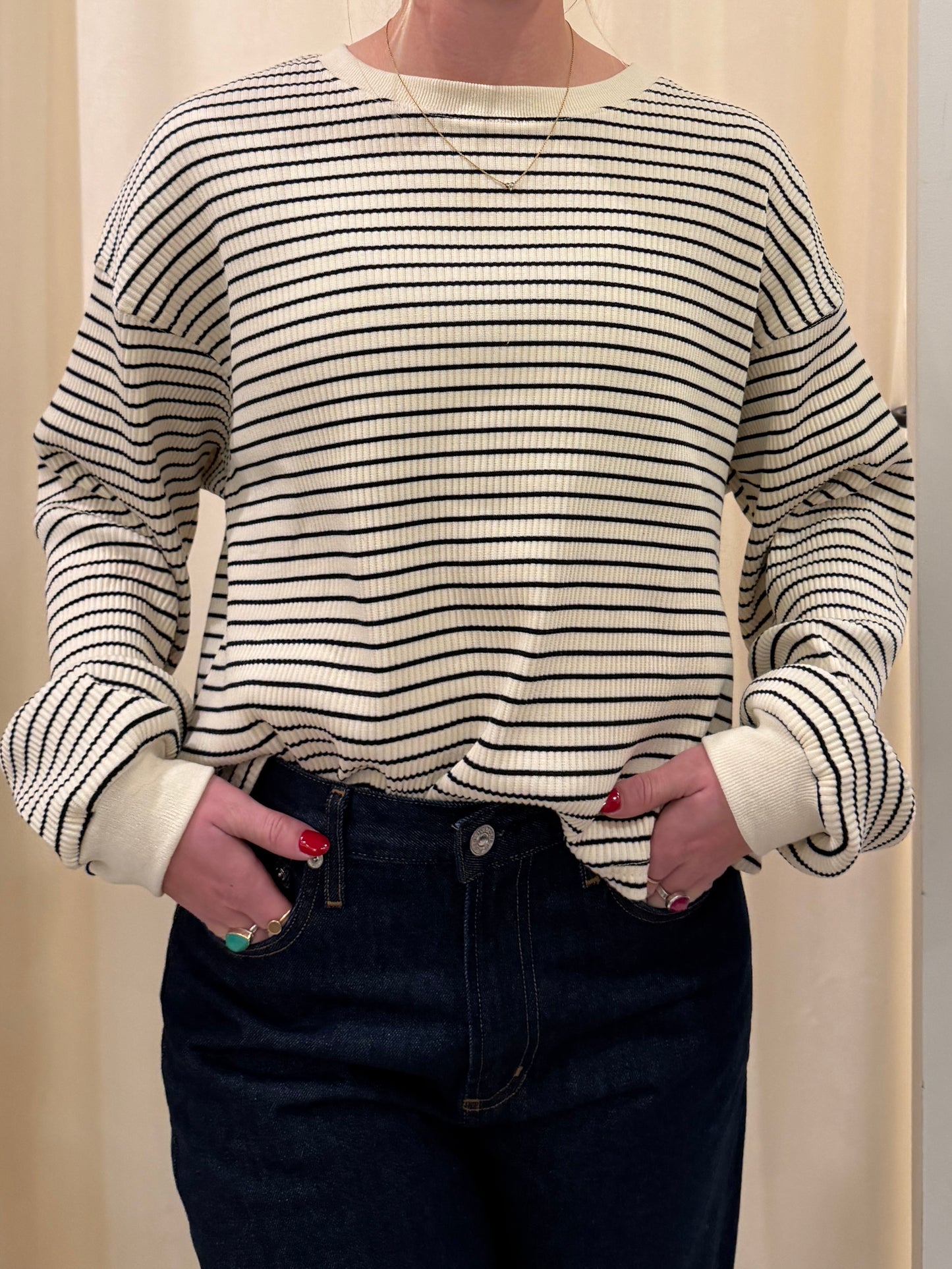 COTTON RIBBED STRIPE LONG SLEEVE