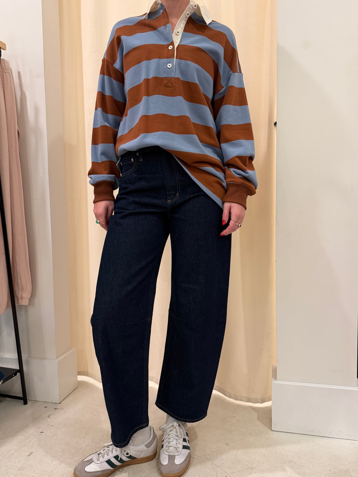 FRENCH TERRY STRIPE RUGBY LONGSLEEVE