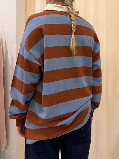 FRENCH TERRY STRIPE RUGBY LONGSLEEVE