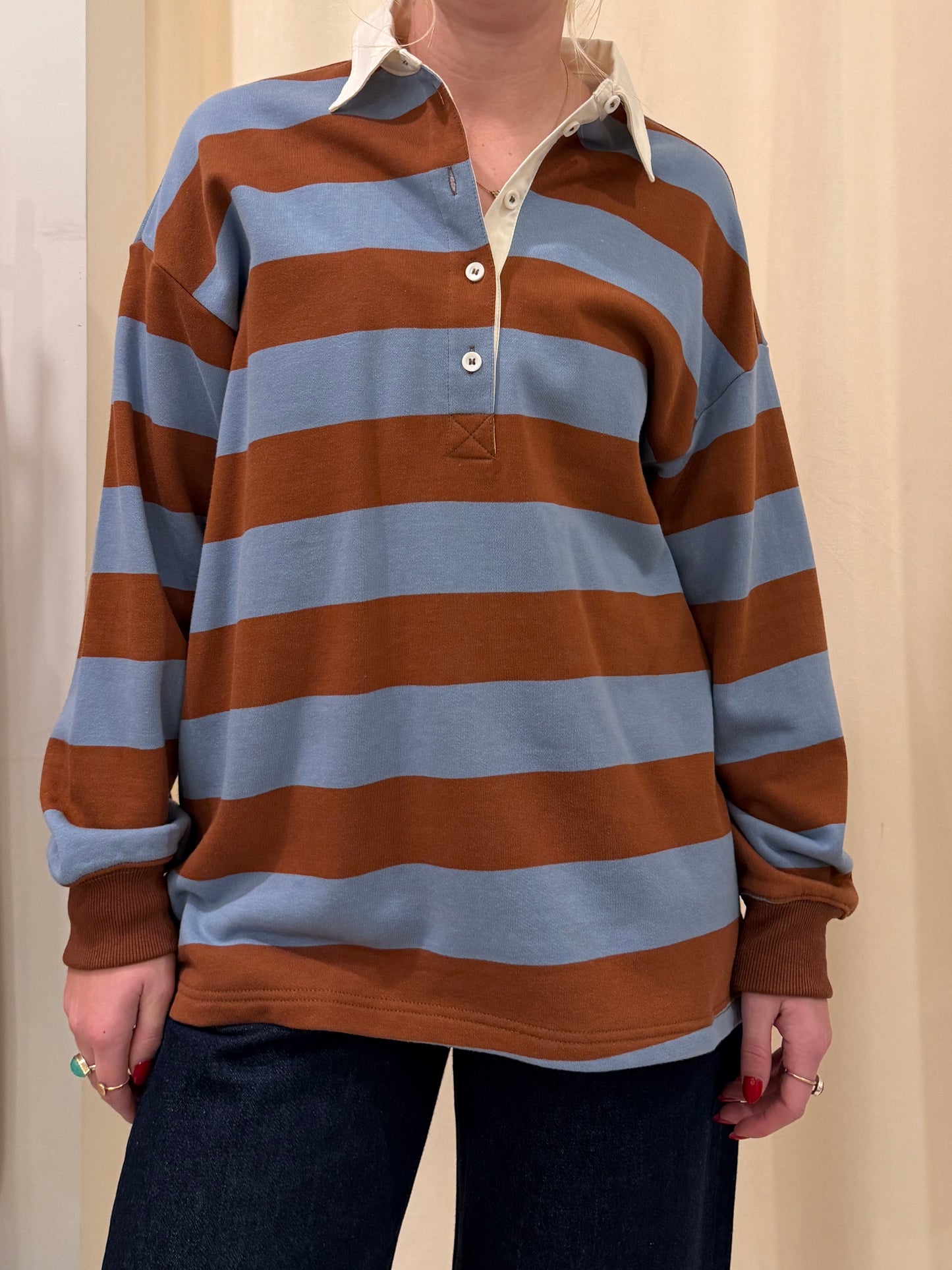 FRENCH TERRY STRIPE RUGBY LONGSLEEVE