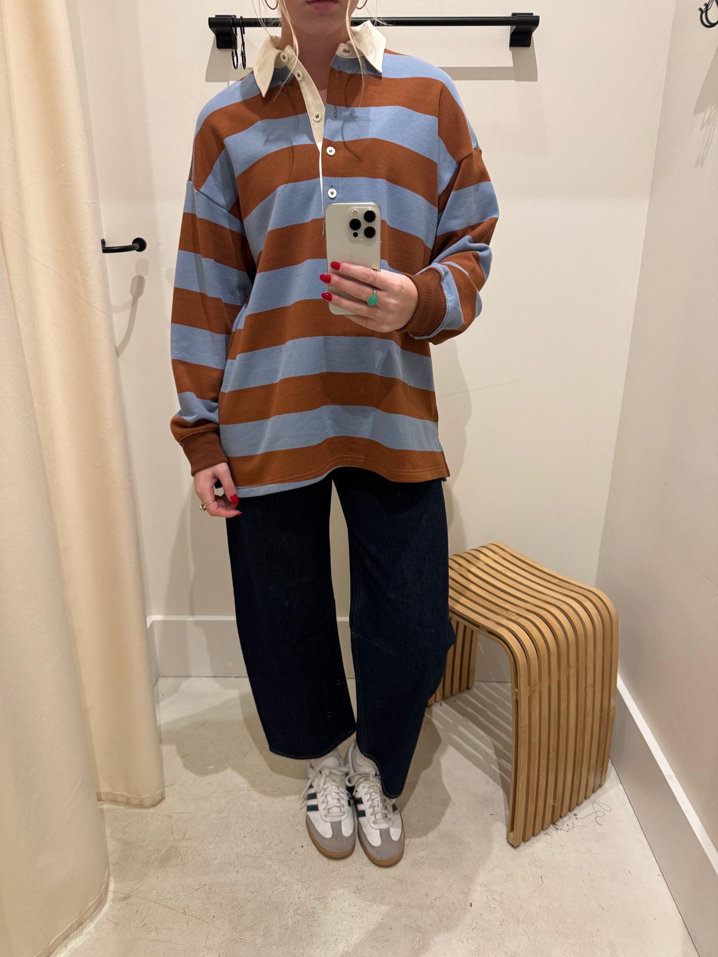 FRENCH TERRY STRIPE RUGBY LONGSLEEVE