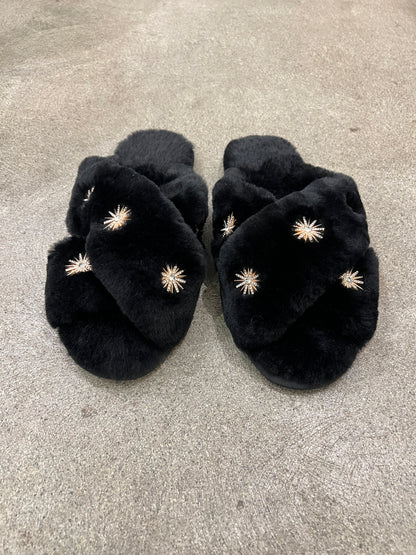SHEEPSKIN SLIPPERS WITH RHINESTONE