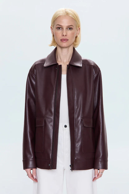 VALERIE FAUX LEATHER BOMBER JACKET