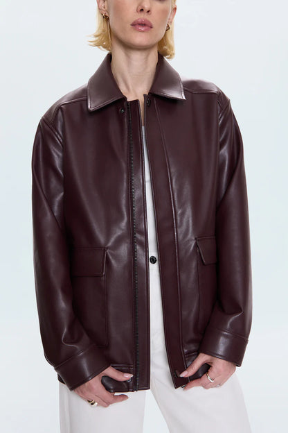 VALERIE FAUX LEATHER BOMBER JACKET