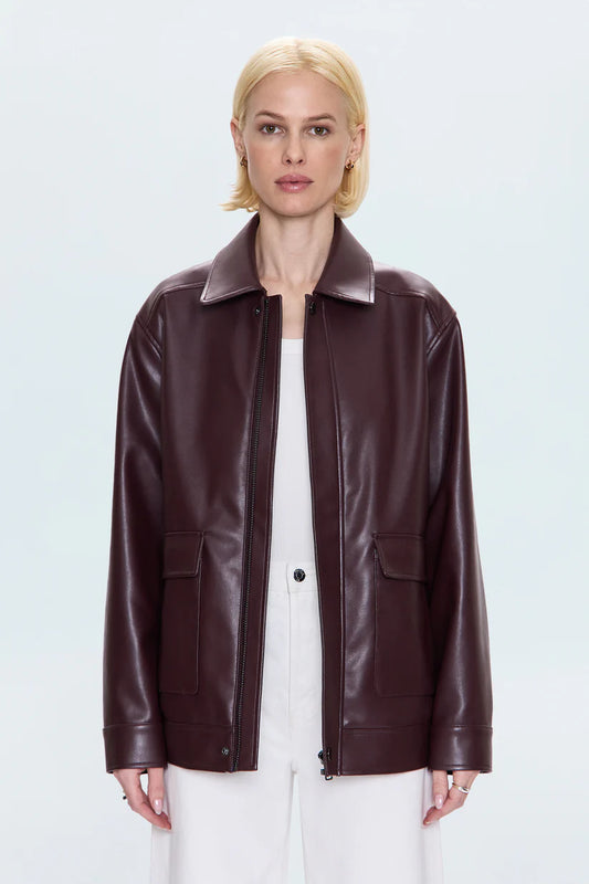 VALERIE FAUX LEATHER BOMBER JACKET